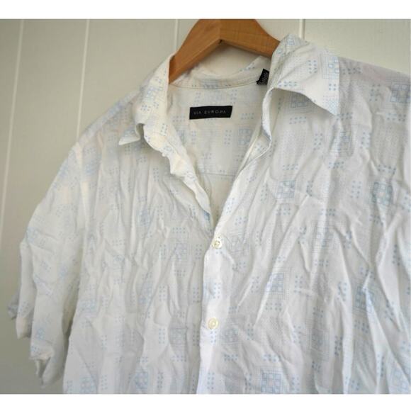 Via Europa Mens Casual Button Down Summer Pattern Top Sz L - Picture 3 of 8